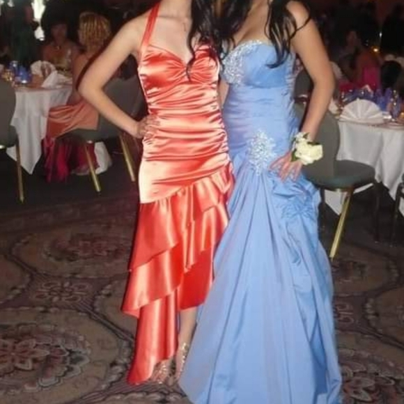 Orange Evening Formal Dress Asymmetrical Hem - Picture 2 of 7